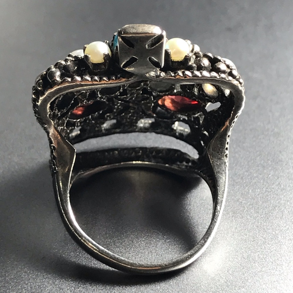 IMPERIAL CROWN MULTISTONES STERLING SILVER RING - Picture 5 of 8